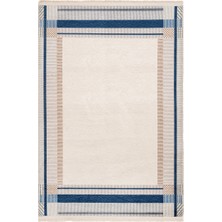 Smallingerland Çerçeveli Bej Pamuk Dikdörtgen Modern Desenli Pamuk Makinada Yıkanabilir Hav Toz Vermez Leke Tutmayan Kaymaz Taban Dijital Makine Baskı Salon Yolluk Mutfak Halı