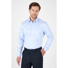 Mavi Sert Yaka Düz Classic %100 Pamuk Comfort Fit Gömlek 1004250323
