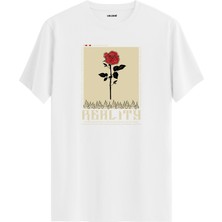 Reality Baskılı Gül Tasarım %100 Pamuk Streetwear Stil Tişört