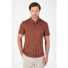 Kiremit Kısa Kol Düğmeli Yaka Cepsiz Performans Ürün Slim Fit  Gömlek 1004250256