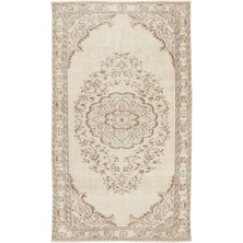 Bespoky 162x277 cm Bej Krem Medalyonlu Geleneksel Çiçekli Halı | Salon Yatak Odası Halısı | UNİQUE-7511