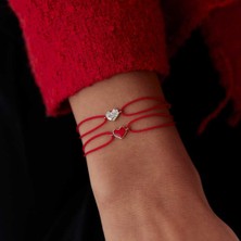 Kırmızı Mineli Kalp Ip Bileklik