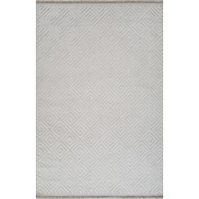 Bespoky 95x150 cm Krem Etnik Modern Yıkanabilir Halı | Mutfak Balkon Yatak Odası Halısı | Leke Tutmayan Kaymaz | 6812-KREM