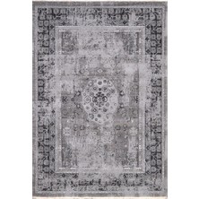 Hali.Net 85x143 cm Gri Demirci Pamuk Yıkanabilir Klasik Yün Halı | Mutfak Balkon Yatak Odası Halısı | Leke Tutmaz Hipoalerjenik