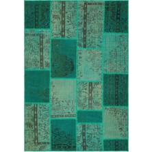 Bespoky 161x232 cm Gri Yeşil Patchwork Etnik Bitkisel Halı | Salon Yatak Odası Halısı | UNİQUE-35464