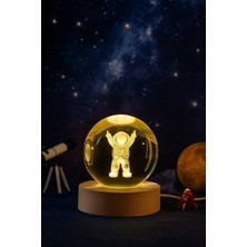 Ledli Usb'li Ahşap Standlı Astronot Küre Temalı Kristal Küre Gün Işığı 3D Oda Masa ve Gece Lambası