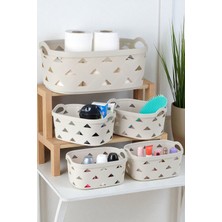 Ironika 5li Dekoratif Deri Görünüm Dolap Içi Düzenleyici Saklama Kutusu Mutfak Banyo Organizer Sepet Krem