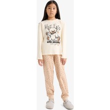 DeFacto Kız Çocuk Pijama Takımı Baskılı Uzun Kollu Üst Desenli Uzun Alt F6216A825WN
