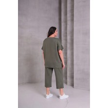 Kadın Büyük Beden Bisiklet Yaka Likralı Pamuk Kısa Kollu Takım