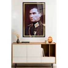 Gold Şeritli Üniformalı Atatürk Portresi Cam Tablo, Darbelere Dayanıklı Kırılmaz Cam, Hediyelik