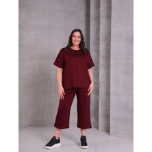 Kadın Büyük Beden Bisiklet Yaka Likralı Pamuk Kısa Kollu Takım