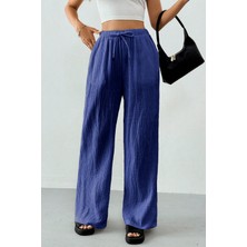 Ghassy Co. Kadın %100 Cotton Müslin Ultra Hafif Palazzo Model Geniş Paça Keten Karışım Pantolon