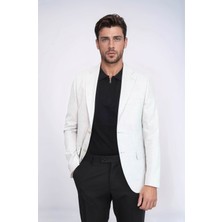Açık Gri Balıksırtı Desenli Gold Renk Metal Düğmeli Slim Fit Erkek Blazer Ceket - Wessi