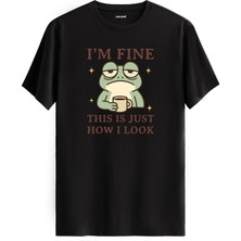 Mizahi Kurbağa Kahve Tasarımlı Eğlenceli Karakter %100 Pamuk Premium Kumaş