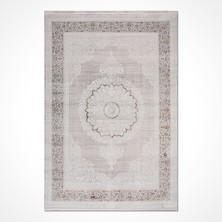 Hali.Net 120x180 cm Bej Açık Gri Madalyonlu Klasik Klasik Yıkanabilir Halı | Yatak Odası Çocuk Odası Halısı | Leke Tutmaz Hipoalerjenik | BELLE-BC02