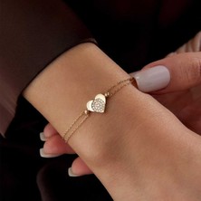 Daire Taşlı Kalp Bileklik