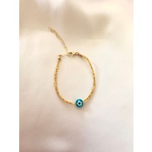 Cam Mavi Nazar Boncuğu Altın Renk Boncuk Bileklik