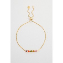 Renkli Taşlı 18 Ayar Sarı Altın Kaplama Ayarlanabilir Gümüş Bileklik