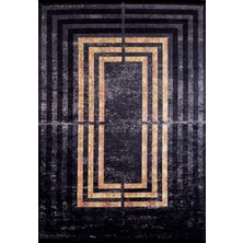 Bespoky 80x150 cm Modern Siyah Geometrik Modern Çizgili Yıkanabilir Halı | Yatak Odası Mutfak Halısı | Leke Tutmayan, Kaymaz | HALN-HLN1407