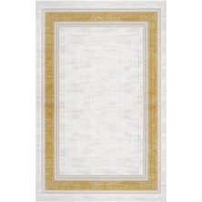 Hali.Net 80x150 cm Gold Etnik Lüks Çerçeveli Mikrofiber Halı | Mutfak Balkon Salon Halısı | Hav Vermez Leke Tutmaz Çabuk Kuru | 1074-GOLD
