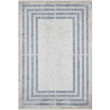 Hali.Net 80x150 cm Mavi Açık Gri Çizgili Modern Geometrik Halı | Salon Mutfak Halısı | Hav Vermez Hipoalerjenik | HALN-HLN1616