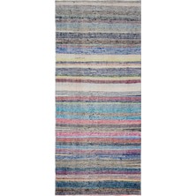 Hali.Net 135x315 cm Bej Çok Renkli Çizgili Bohem Çizgili Halı | Salon Yatak Odası Halısı | Hav Vermez | UNİQUE-31948