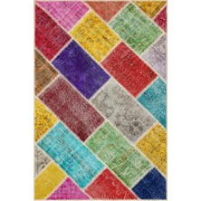 Bespoky 122x183 cm Siyah Çok renkli Patchwork Bohem Soyut Halı | Salon Yatak Odası Halısı | UNİQUE-35804