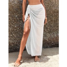 Modavera Kadın Yüksek Bel Yandan Büzgülü Uzun Tül Detaylı Pareo