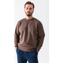 Erkek Bisiklet Yaka Notfind Baskılı 3ip Sweatshirt Kahverengi - 25K 5012
