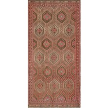 Bespoky 150x305 cm Bej Kırmızımsı kahverengi Geometrik Etnik Halı | Salon Yatak Odası Halısı | UNİQUE-36563