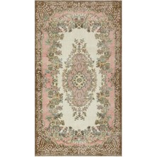 Bespoky 183x317 cm Pembe Krem Medalyonlu Klasik Çiçekli Halı | Salon Yatak Odası Halısı | UNİQUE-34851
