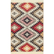 Bespoky 80x150 cm Bej Krem Geometrik Kilim Zikzak Yıkanabilir Halı | Yatak Odası Mutfak Halısı | Leke Tutmayan, Kaymaz | LEKE TUTMAYAN KAYMAZ