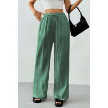 Ghassy Co. Kadın %100 Cotton Müslin Ultra Hafif Palazzo Model Geniş Paça Keten Karışım Pantolon