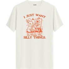 Tavşan Çiçek Çizim Tuval Baskılı Regular Tişört %100 Pamuk Premium Kumaş