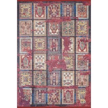 Hali.Net 80x150 cm Kırmızı Bordo Geleneksel Geleneksel Patchwork Halı | Salon Mutfak Halısı | Hav Vermez Hipoalerjenik | HALN-HLN1597