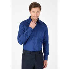Lacivert Sert Yaka Düz Classic %100 Pamuk Comfort Fit Gömlek 1004250323