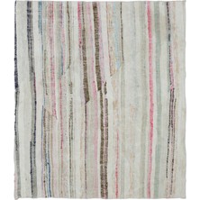 Hali.Net 155x130 cm Bej Krem Şeritler Bohem Çizgili Halı | Salon Yatak Odası Halısı | Hav Vermez | UNİQUE-32558