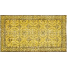 Sarı Çerçeveli Yün Modern Desenli Yün Hav Toz Vermez Leke Tutmayan Salon Yolluk Mutfak El Dokuma Halı