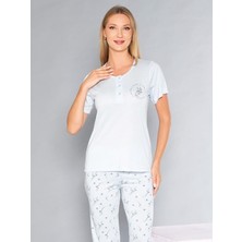 Kısa Kollu Patlı Pijama Takım - Yazlık Çiçek Desenli Yumuşak Milan Kumaş - M, L, Xl, Xxl Poppy 58-01