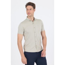 Gri Italyan Düğmeli Yaka Kısa Kol Cepsiz Slim Fit Gömlek 1004250255