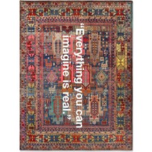 Drom Dokuma Taban Makinede Yıkanabilen Kilim Kaymaz Şönil Multi Modern Yazı Temalı Halı