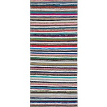 Hali.Net 151x338 cm Yeşil Çok Renkli Geometrik Bohem Çizgili Halı | Salon Yatak Odası Halısı | Hav Vermez | UNİQUE-31926
