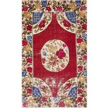 Iskece Kırmızı Eskitme Yün Modern Desenli Yün Hav Toz Vermez Leke Tutmayan Salon Yolluk Mutfak El Dokuma Halı