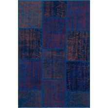 Hali.Net 120x180 cm Mavi Eskitme El Dokuma Yün Halı | El Yapımı Doğal Yün Salon Halısı | Geleneksel Anadolu Hav Vermez | UNİQUE-31200