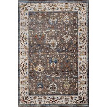 Hali.Net 80x150 cm Krem Koyu Gri Çiçekli Oryantal Geleneksel Yıkanabilir Halı | Salon Mutfak Halısı | Leke Tutmaz Hipoalerjenik | Leke Tutmaz Hipoalerjenik Çabuk Kuru