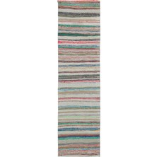 Hali.Net 86x320 cm Gri Çok Renkli Geometrik Bohem Çizgili Halı | Mutfak Yolluk Halısı | Hav Vermez | UNİQUE-31809