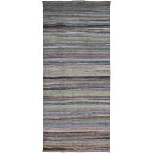 Hali.Net 145x324 cm Gri Çok Renkli Çizgili Bohem Çizgili Halı | Salon Yatak Odası Halısı | Hav Vermez | UNİQUE-32598