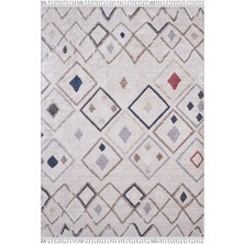 Koscierzyna Krem Göbekli Etnik Modern Desenli Makinada Yıkanabilir Hav Toz Vermez Leke Tutmayan Kaymaz Taban Dijital Makine Baskı Salon Yolluk Mutfak Halı