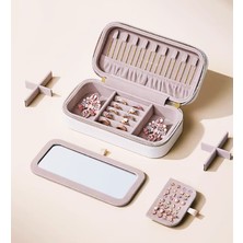 4 Bölümlü Lüks Seyahat Takı Kutusu - Takı Mücevher Düzenleyici - Aynalı Taşınabilir Takı Organizeri