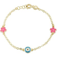 Pembe Çiçekli Nazar Boncuklu Çocuk Bilekliği